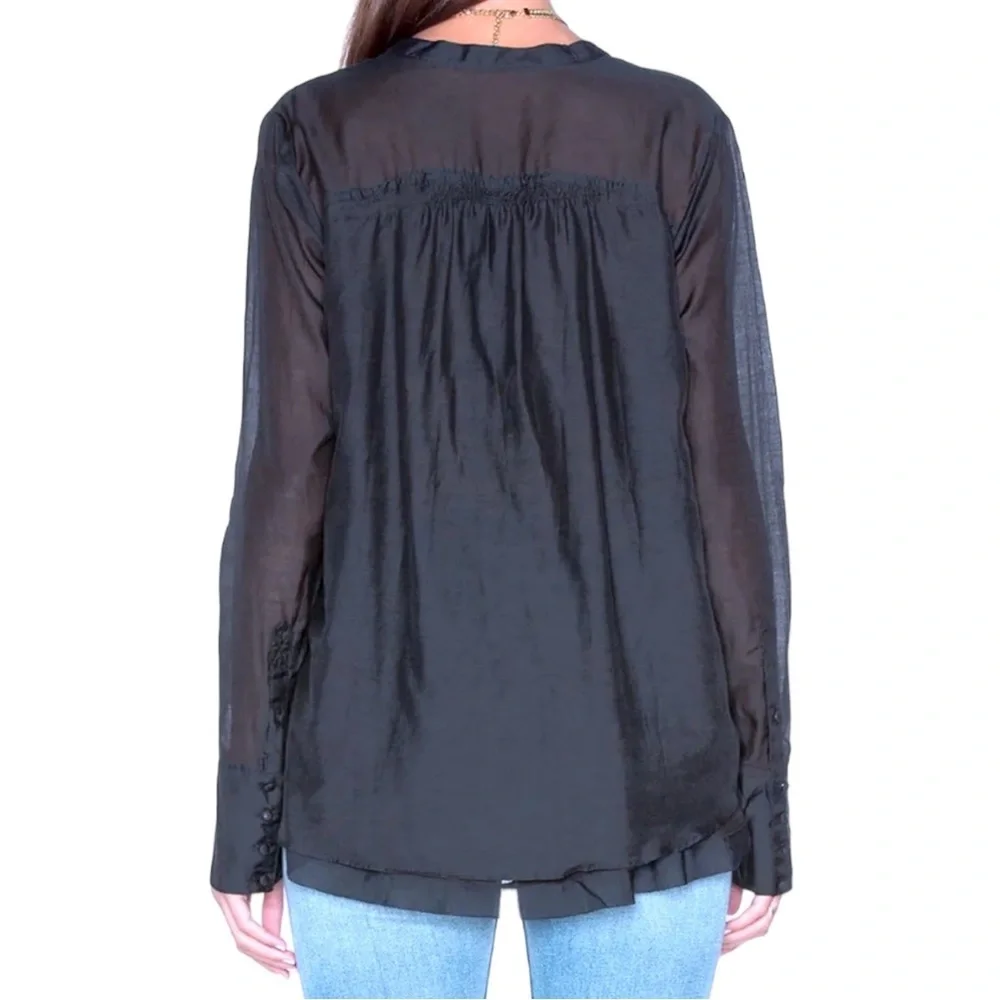 Free People Layers of Black Top XSMALL 2 Mandarin Collar Cotton Silk Breathable
